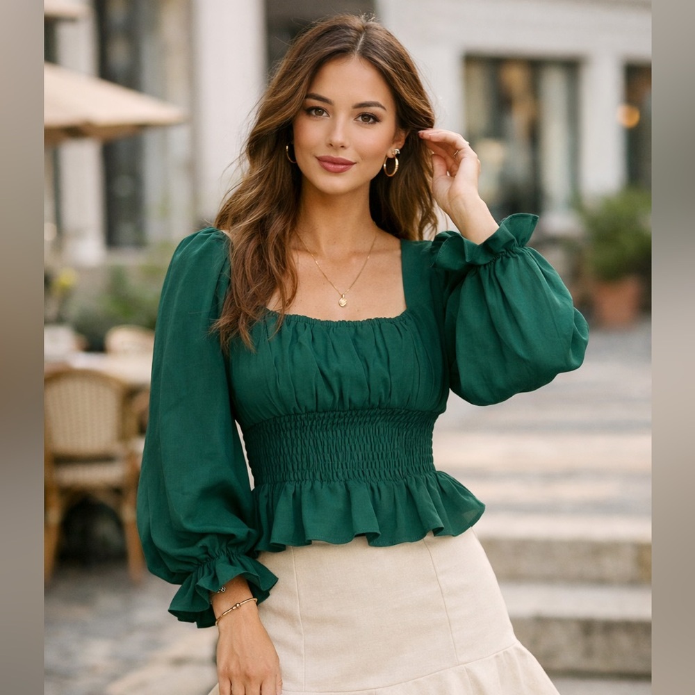 she + sky long sleeves ruched blouse sep sale